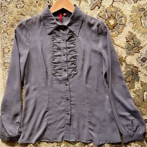 Sheer Button Down Blouse Gray Woman’s Small Pre Owned